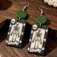 Halloween Gothic Skeleton Skelly Wooden Dangle Earrings
