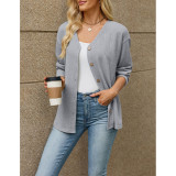 Women V-Neck Pocket Knit Button Cardigan