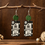 Halloween Gothic Skeleton Skelly Wooden Dangle Earrings
