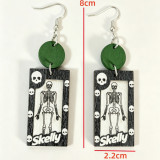 Halloween Gothic Skeleton Skelly Wooden Dangle Earrings