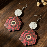Halloween Gothic Red Rose Eyeball Wooden Earrings