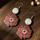 Halloween Gothic Red Rose Eyeball Wooden Earrings