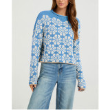 Women Floral Pattern Cropped Knit Sweater