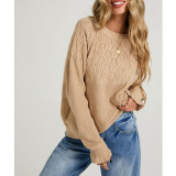 Women Hollow Knit Ruffle Cuff Crew Neck Sweater
