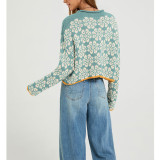 Women Floral Pattern Cropped Knit Sweater