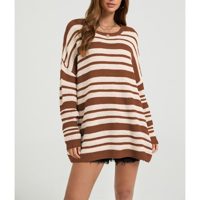 Women Striped Oversized Hollow Knit Sweater