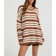 Women Striped Oversized Hollow Knit Sweater