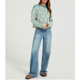 Women Floral Pattern Cropped Knit Sweater