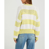 Striped Knit Cardigan for Women, Crew Neck Button Down Drop Shoulder Long Sleeve Loose Casual Knit Outer Sweater