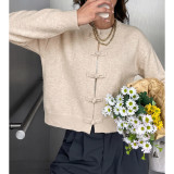 Women Frog Button Knit Cropped Cardigan
