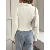 Women Bow Embroidery Cable Knit Cropped Sweater