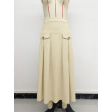 Women High Waist Pleated A-Line Midi Skirt