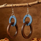 Wooden Denim Interlocking Circle Dangle Earrings