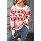 Women Christmas Themed Reindeer Snowflake Print Knit Sweater