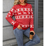 Women Christmas Themed Reindeer Snowflake Print Knit Sweater