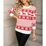 Women Christmas Themed Reindeer Snowflake Print Knit Sweater