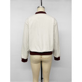 Women Casual Colorblock Cropped Baseball Jacket Zip Up Long Sleeve Varsity Coat