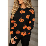 Women Halloween Themed Pumpkin Print Knit Sweater