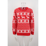 Women Christmas Themed Reindeer Snowflake Print Knit Sweater