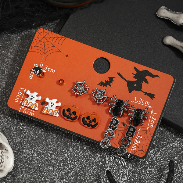 Halloween Ghost Pumpkin Spider Stud Earrings Set