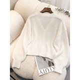 Crochet Floral Knit V‑Neck Button Down Long Sleeve Cardigan