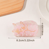 Sleeping Cat Hair Claw Clip Tortoise Shell Acrylic Gold Line Embossed Large Jaw Claw Clip