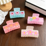 Floral Print Marbled Acrylic Large Hair Claw Clips