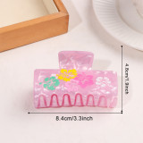 Floral Print Marbled Acrylic Large Hair Claw Clips