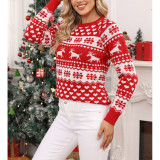 Women Christmas Reindeer Snowflake Heart Jacquard Knit Sweater