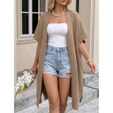 Open Front Long Knit Cap Sleeve Mid‑Length Sleeveless Cardigan