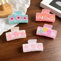 Floral Print Marbled Acrylic Large Hair Claw Clips