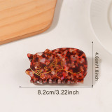 Sleeping Cat Hair Claw Clip Tortoise Shell Acrylic Gold Line Embossed Large Jaw Claw Clip
