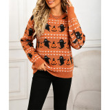 Halloween Ghost & Pumpkin Pattern Knit Sweater