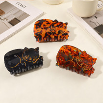 Sleeping Cat Hair Claw Clip Tortoise Shell Acrylic Gold Line Embossed Large Jaw Claw Clip