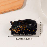 Sleeping Cat Hair Claw Clip Tortoise Shell Acrylic Gold Line Embossed Large Jaw Claw Clip