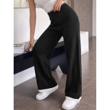 High Waist Contrast Hem Knit Wide Leg Pants