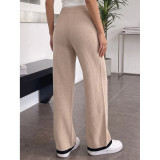 High Waist Contrast Hem Knit Wide Leg Pants