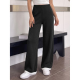 High Waist Contrast Hem Knit Wide Leg Pants
