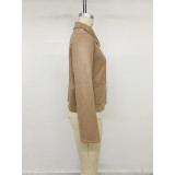 Suede Cropped Jacket Lapel Collar Button Down Casual Short Coat With Pockets