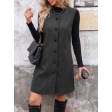 Sleeveless Long Vest Coat Women Button‑Front Wool Blend Midi Waistcoat