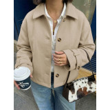 Wool Blend Cropped Coat Lapel Collar Button Down Fall Short Jacket
