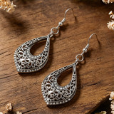 Bohemian Vintage Filigree Teardrop Rhinestone Dangle Hook Earrings