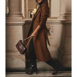 Women’s Belted Double‑Breasted Long Wool Blend Winter Overcoat