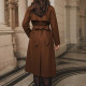 Women’s Belted Double‑Breasted Long Wool Blend Winter Overcoat