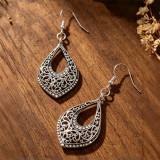 Bohemian Vintage Filigree Teardrop Rhinestone Dangle Hook Earrings