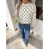 Polka Dot Stand Collar Casual Blouse