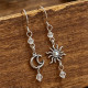 Vintage Asymmetrical Sun Moon Crystal Dangle Earrings