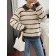 Women’s Striped Polo Collar Loose Fit Knit Pullover Sweater