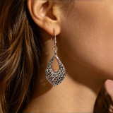 Bohemian Vintage Filigree Teardrop Rhinestone Dangle Hook Earrings