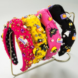 Halloween Cartoon Rhinestone Decor Knotted Wide Headband